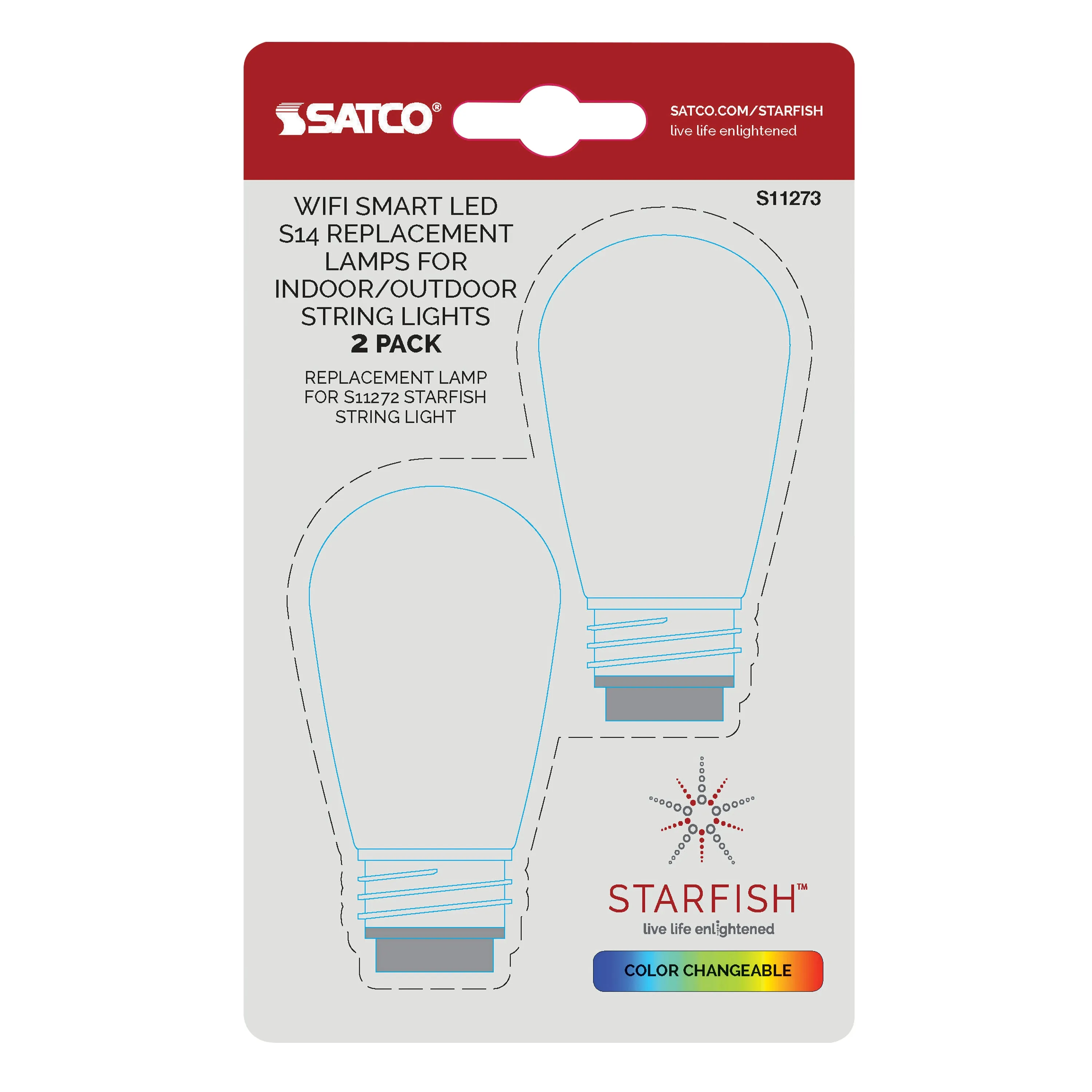 Satco S11273 - 4-Pin S14 LED Replacement String Lamp - RGBW - Starfish IOT - 2-Card