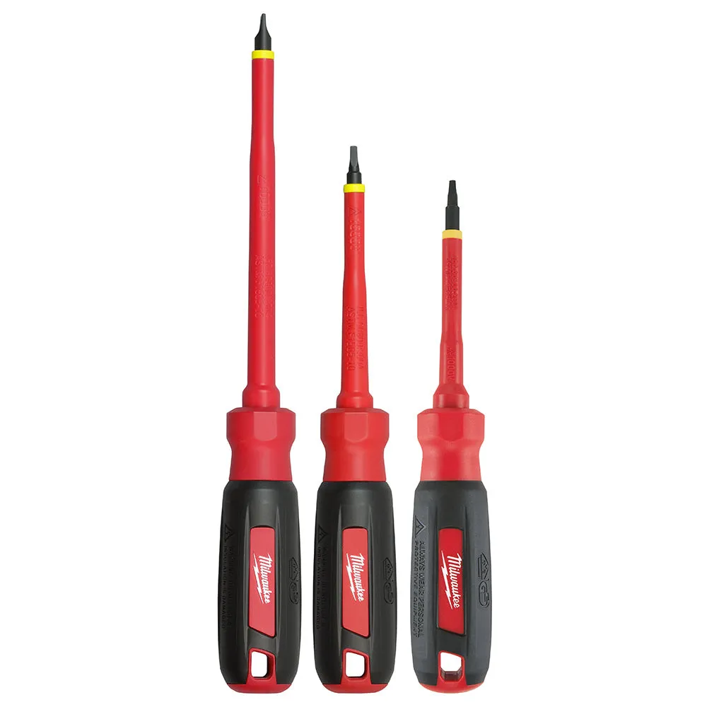 Screwdrivers - Milwaukee 3-Piece 1000V Insulated Screwdriver Set w/ Square Drive, 48-22-2203