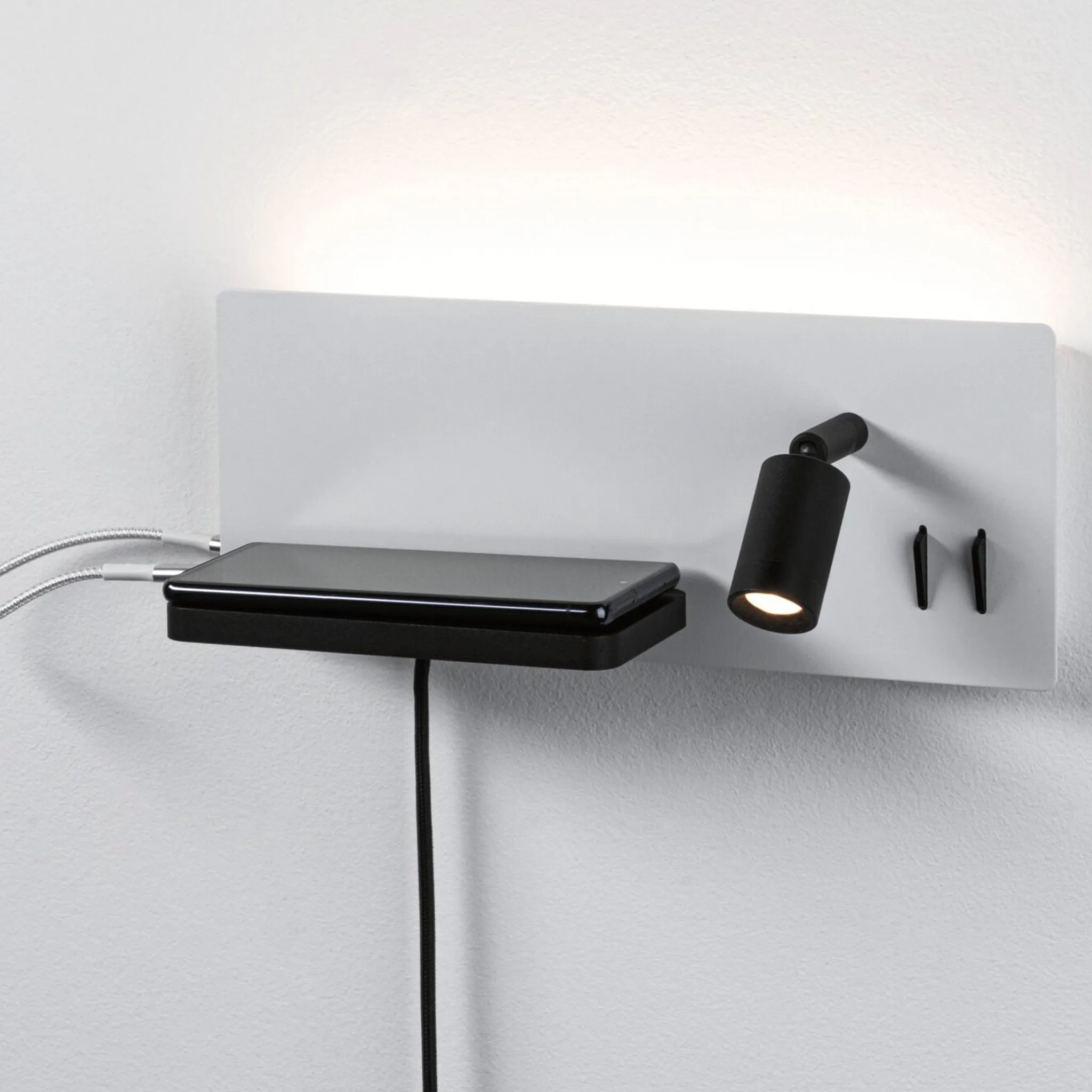 Serra 5.5W/2.6W LED Left Hand Wall Light with 3-Step Dim & USB Port in White & Black