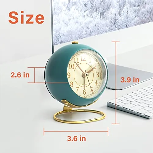 Small Desk Clock for Table, Non Ticking Retro Analog Vintage Alarm Clock, Modern Gold Clock for Bedroom Nightstand