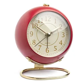 Small Desk Clock for Table, Non Ticking Retro Analog Vintage Alarm Clock, Modern Gold Clock for Bedroom Nightstand