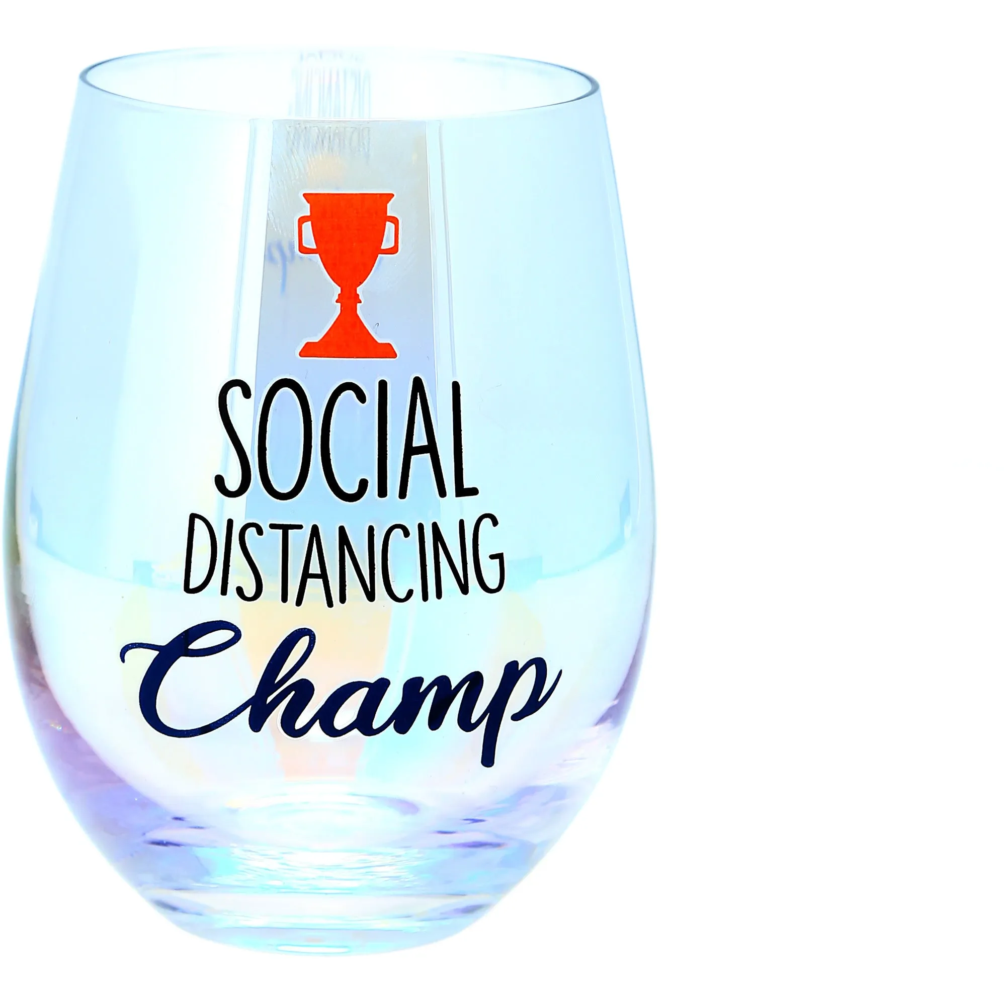 Social Distancing Champ 18 oz Stemless Wine Glass