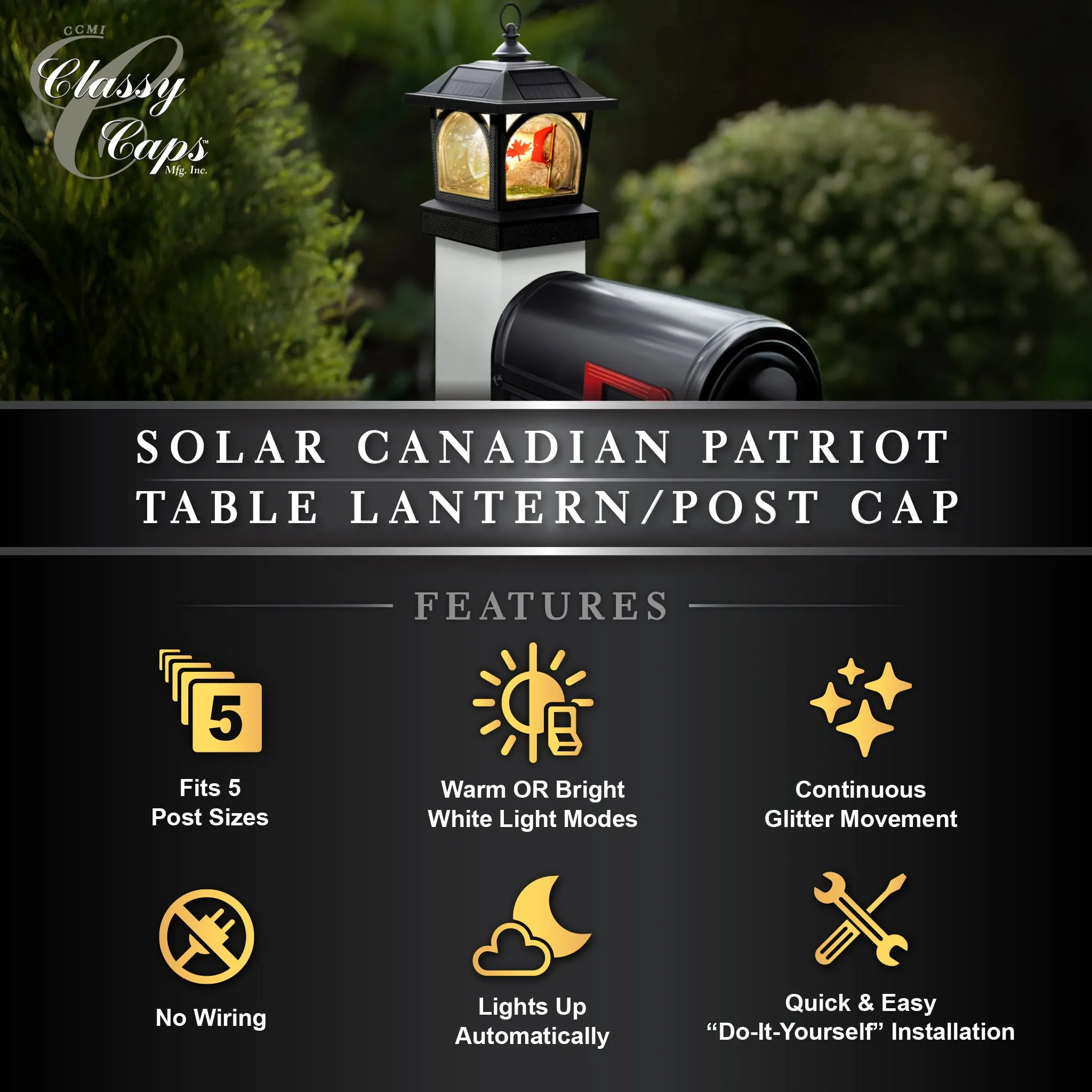 Solar Canadian Patriot Table Lantern/Post Cap