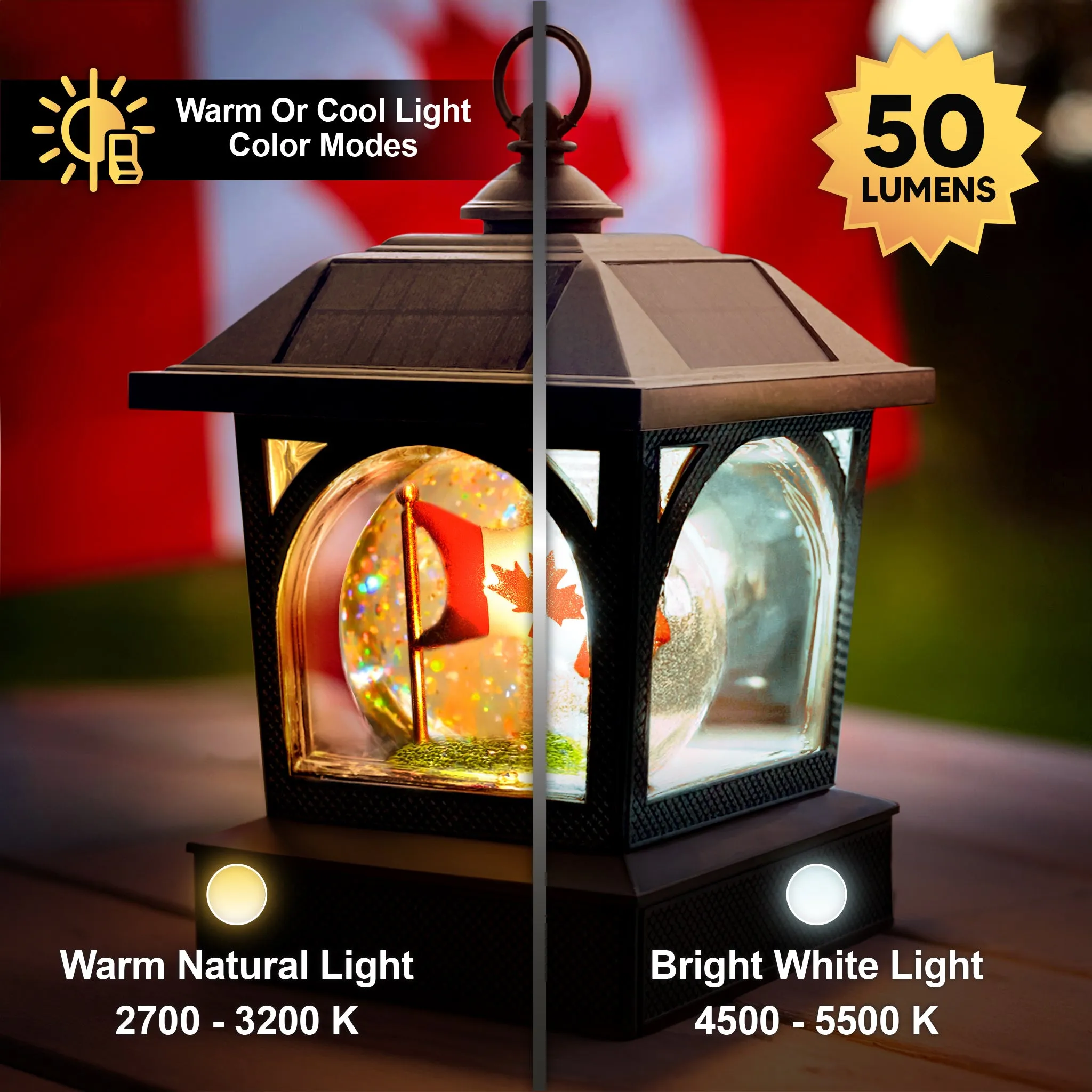 Solar Canadian Patriot Table Lantern/Post Cap