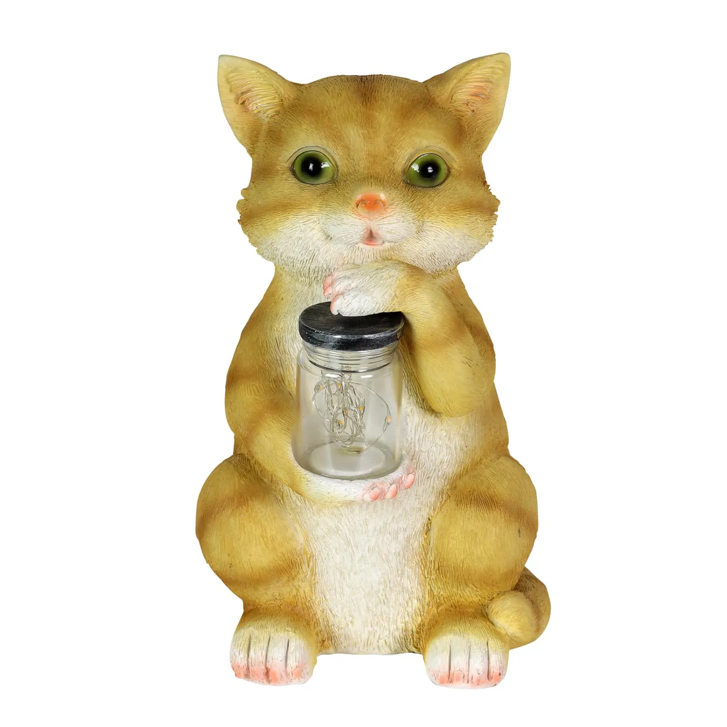 Solar Cat Garden Statuary with LED Firefly Jar, 10 Inches tall