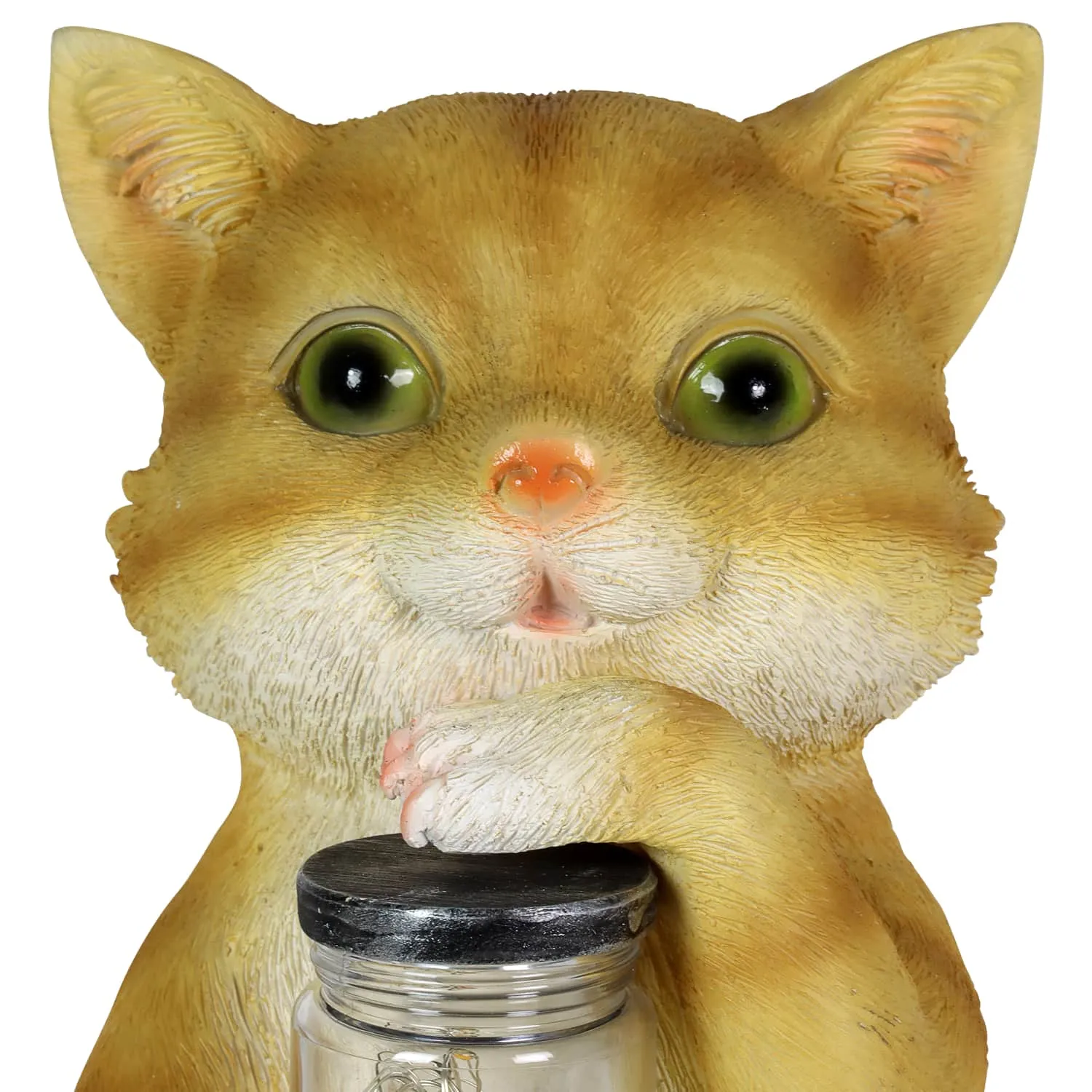 Solar Cat Garden Statuary with LED Firefly Jar, 10 Inches tall