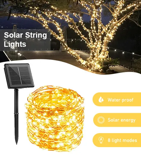 Solar Powered 200 LED 72ft Copper Wire Fairy Light 72' - 8 Light Modes