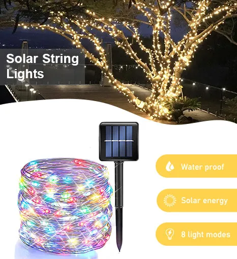 Solar Powered 200 LED 72ft Copper Wire Fairy Light 72' - 8 Light Modes