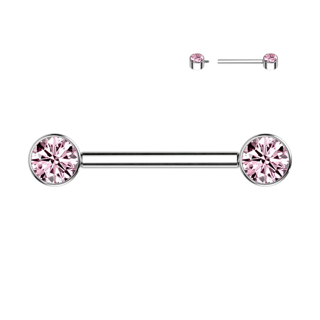 Solid Titanium Internally Threaded Flat Gem Nipple Barbells