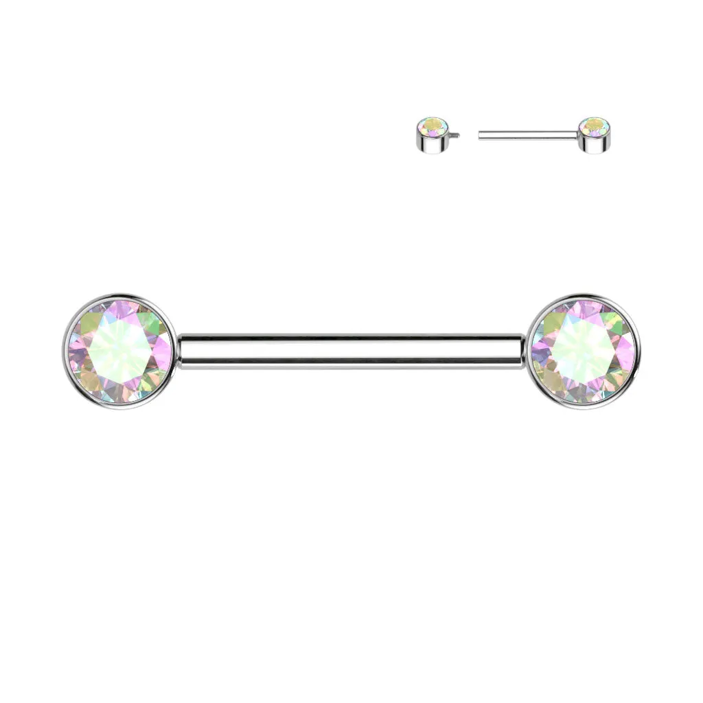 Solid Titanium Internally Threaded Flat Gem Nipple Barbells