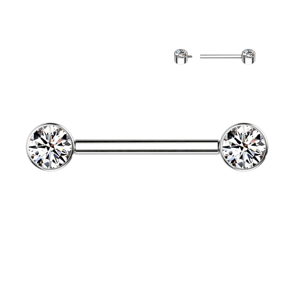 Solid Titanium Internally Threaded Flat Gem Nipple Barbells