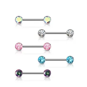 Solid Titanium Internally Threaded Flat Gem Nipple Barbells