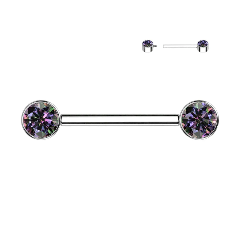 Solid Titanium Internally Threaded Flat Gem Nipple Barbells