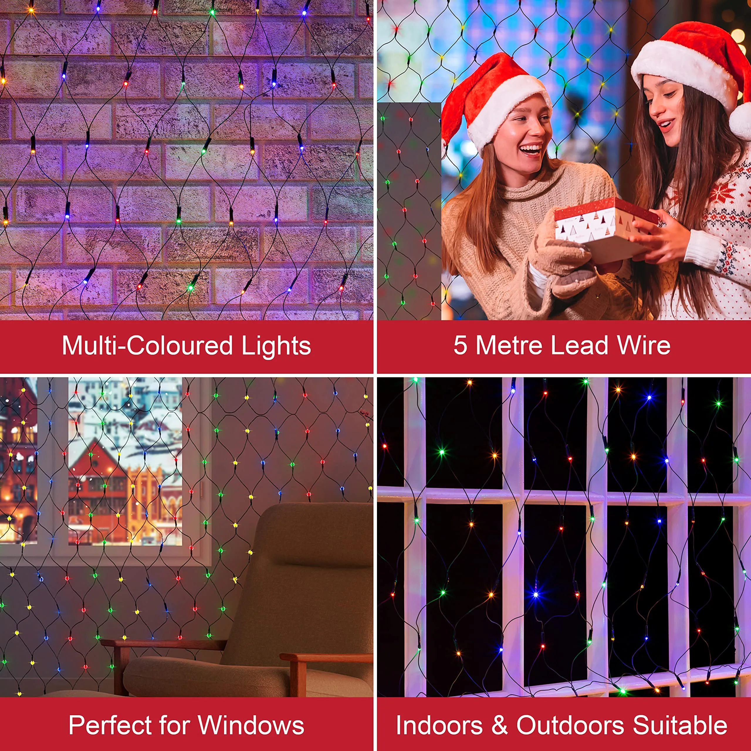 The Christmas Workshop 77940 108 LED Multi-Coloured Net Christmas Window Lights | Mains Powered | Indoor and Outdoor | Christmas/Weddings/Gardens | 1.2M x 1.2M