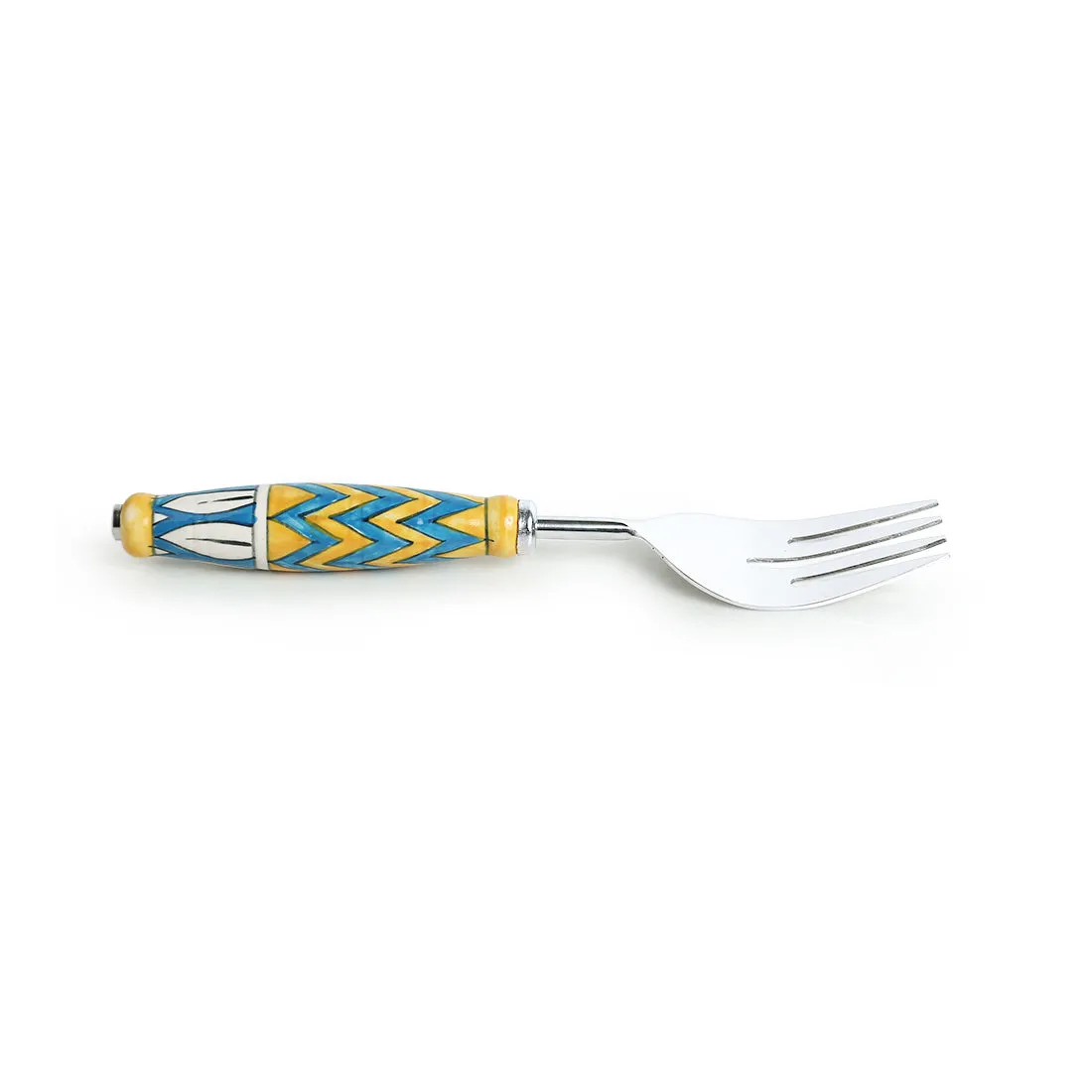 'The Mughal Paich Daar' Hand-Painted Serving Fork & Scraper In Stainless Steel & Ceramic (Set of 2)