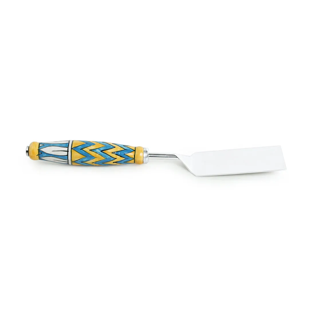 'The Mughal Paich Daar' Hand-Painted Serving Fork & Scraper In Stainless Steel & Ceramic (Set of 2)