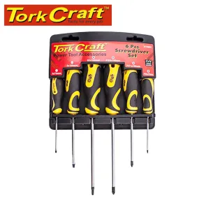 TORK CRAFT 6PC SCREWDRIVER SET WITH WALL MOUNTABLE RACK S2 PZ SL KT2222