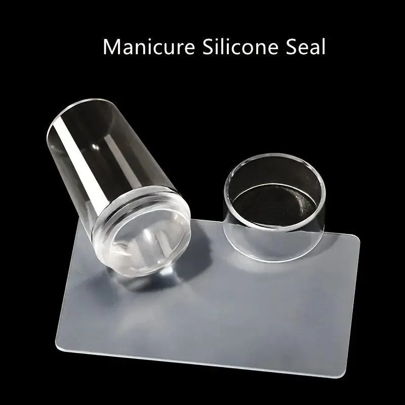 Transparent Silicone Nail Art Stamping Kit French Design For Manicure Plate Stamp Polish Seal Stamper Scraper