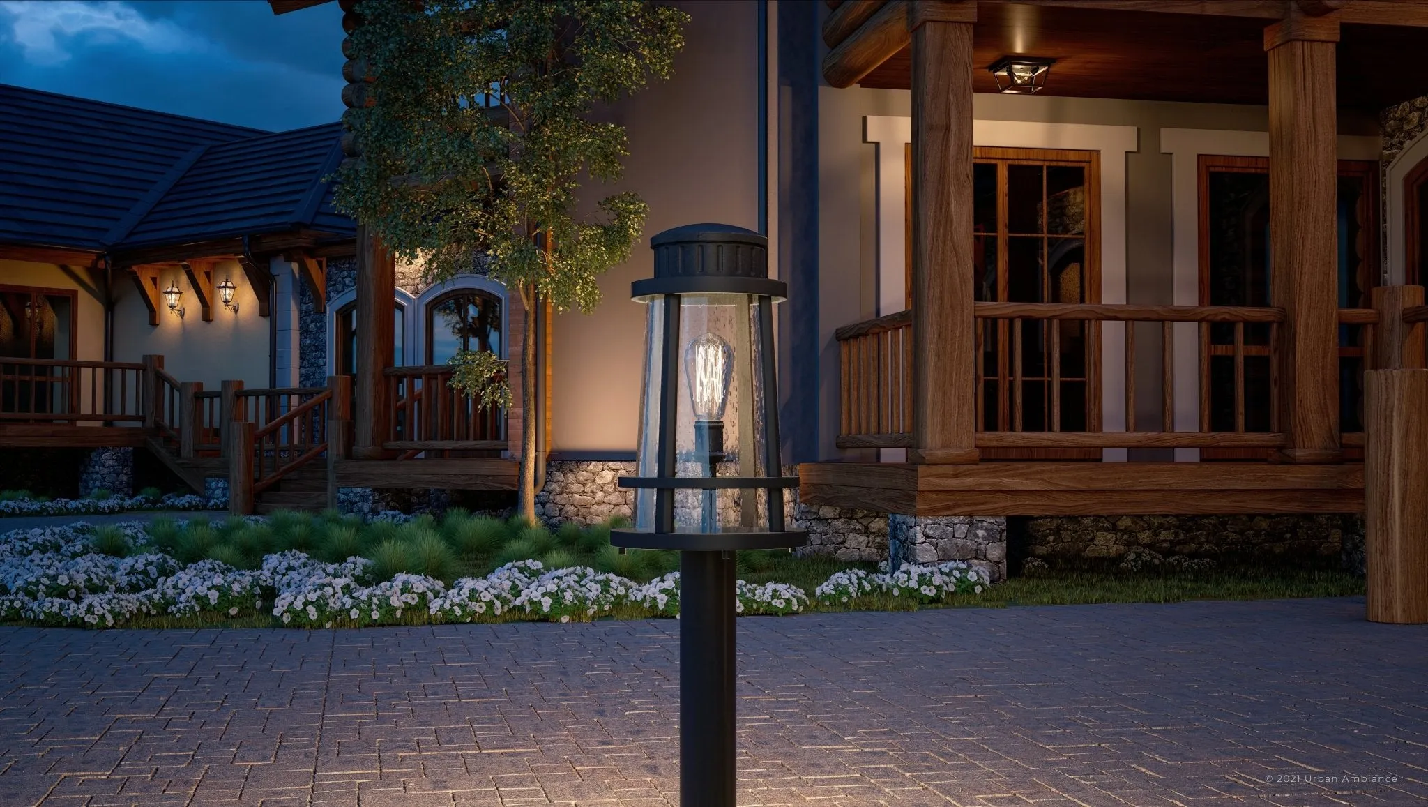 UQL1584 Tudor Outdoor Post Light 19''H x 9.75''W, Natural Black Finish, Westcliffe Collection