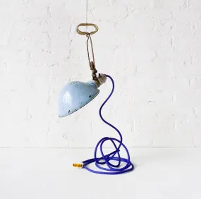 Vintage Industrial Clamp Light w/ Antique Lamp Shade and Royal Blue Textile Cord