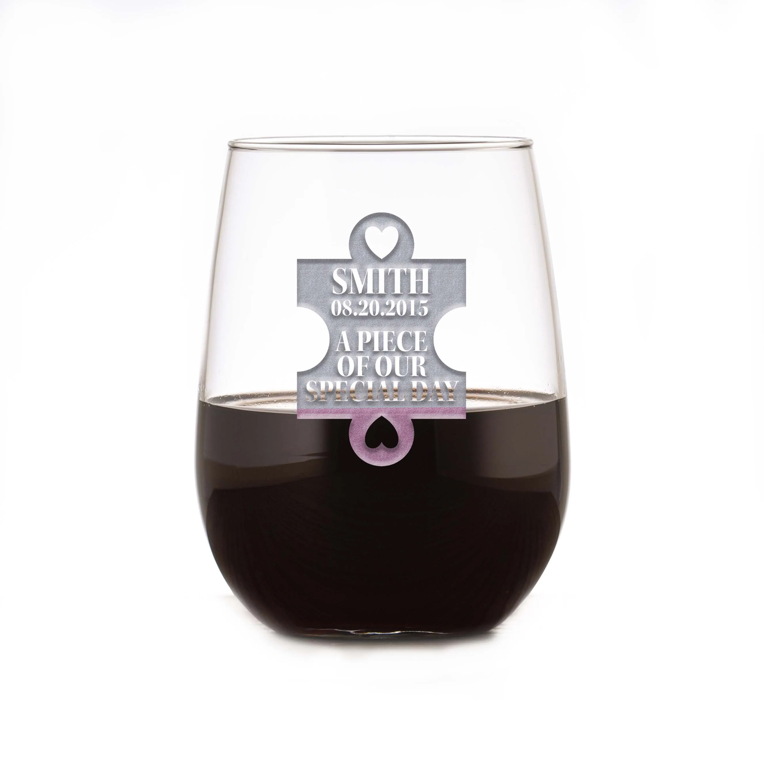 Wedding Favor Puzzle Piece Stemless Wine Glass Gift