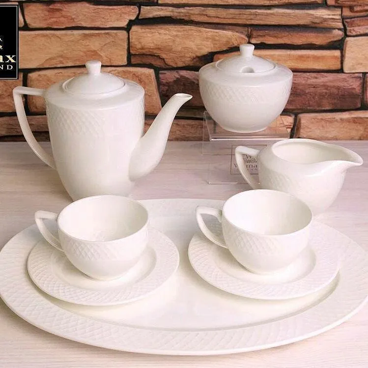 White 8 Oz Tea Cup & 6" inch Saucer Set Of 6 In Gift Box