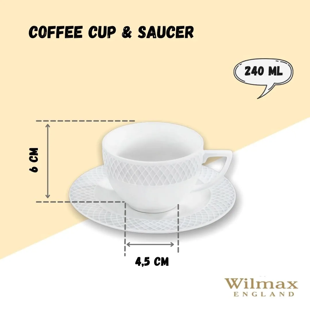 White 8 Oz Tea Cup & 6" inch Saucer Set Of 6 In Gift Box