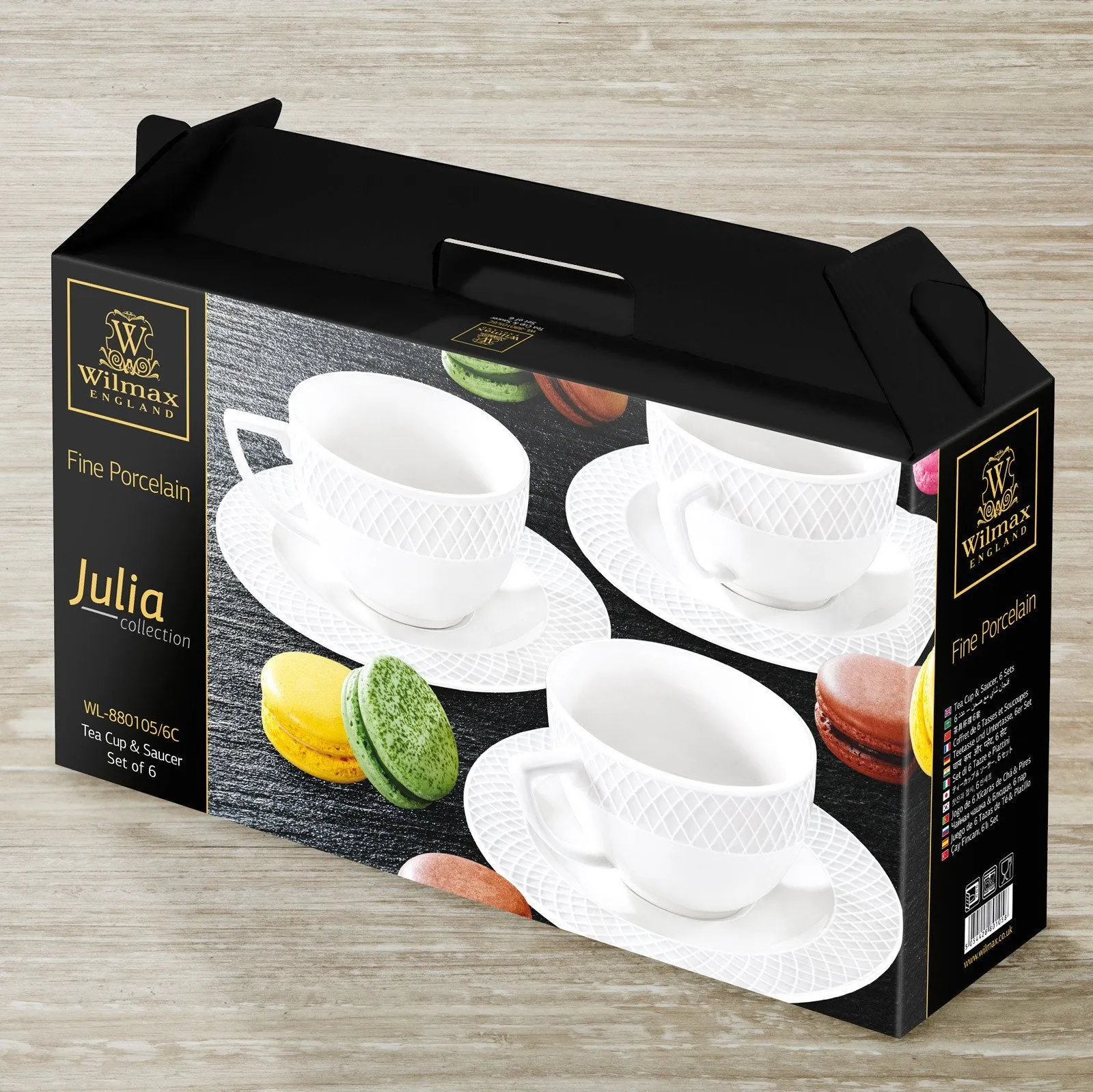 White 8 Oz Tea Cup & 6" inch Saucer Set Of 6 In Gift Box