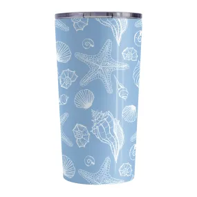 White Seashell Pattern Blue Beach Tumbler Cup