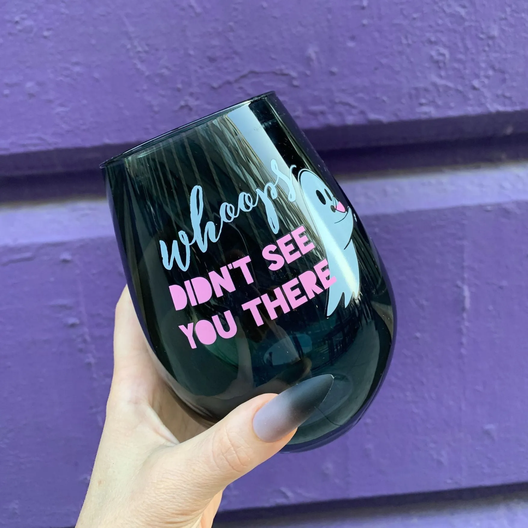 Whoops Didn't See You There Jumbo Stemless Wine Glass in Black | 30 Oz. | Holds an Entire Bottle of Wine