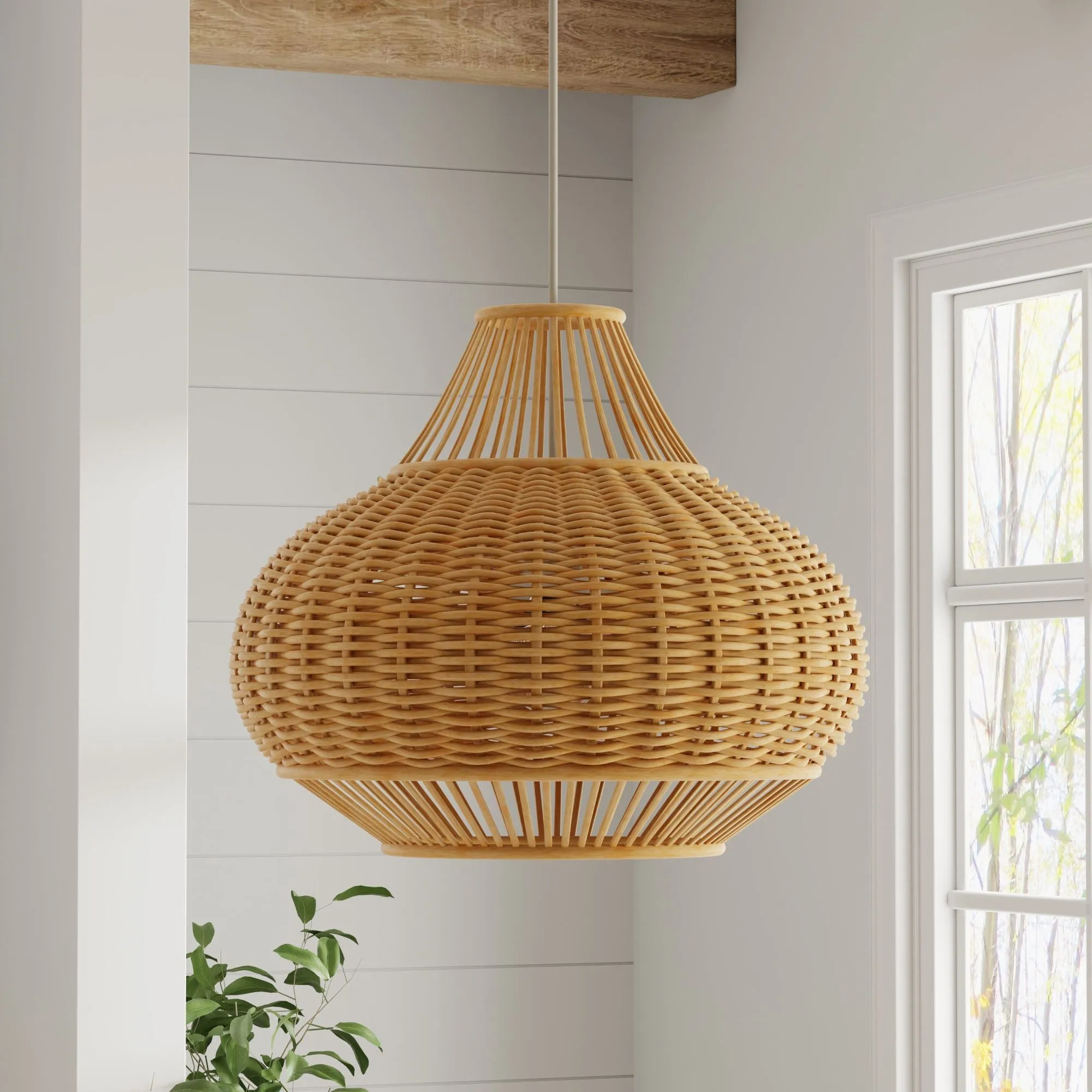 Wicker Pear-Shaped Pendant Lamp