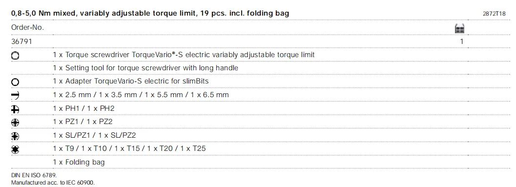 Wiha Torque Screwdriver Set TorqueVario®-S Electric 18pcs