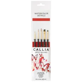 Willow Wolfe Callia Artist Watercolour Details Brush Set Spotter, Fine Round, Round, Angle, Flat*