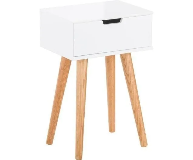 Wooden World Bedside Table with Drawer, End Table, Sofa Side Table for Living Room, Bedroom, Drawing Room, Etc. (White)