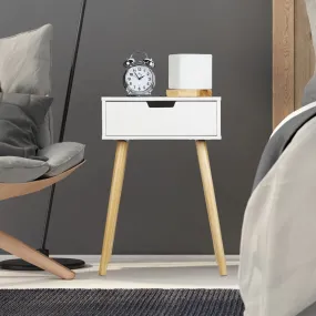 Wooden World Bedside Table with Drawer, End Table, Sofa Side Table for Living Room, Bedroom, Drawing Room, Etc. (White)